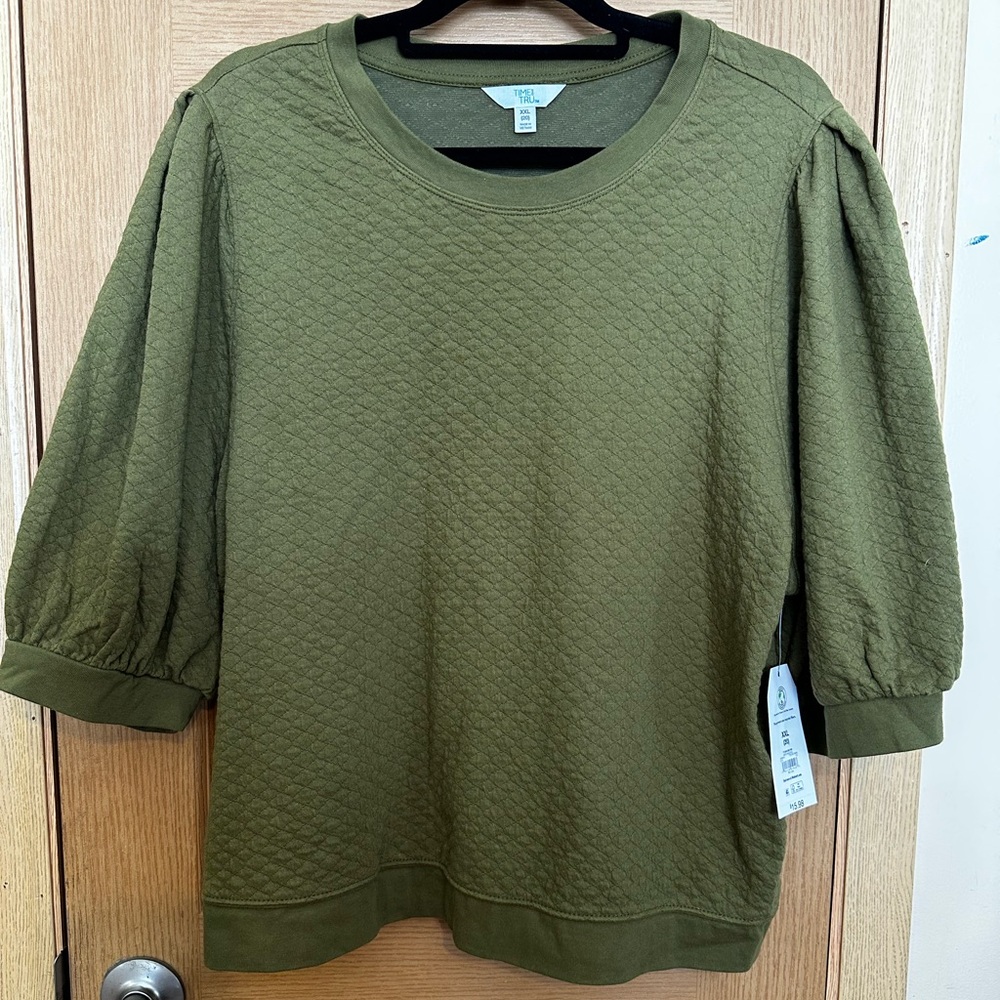 Time and Tru Olive Green Textured Blouse Sz XXL 20 - NWT